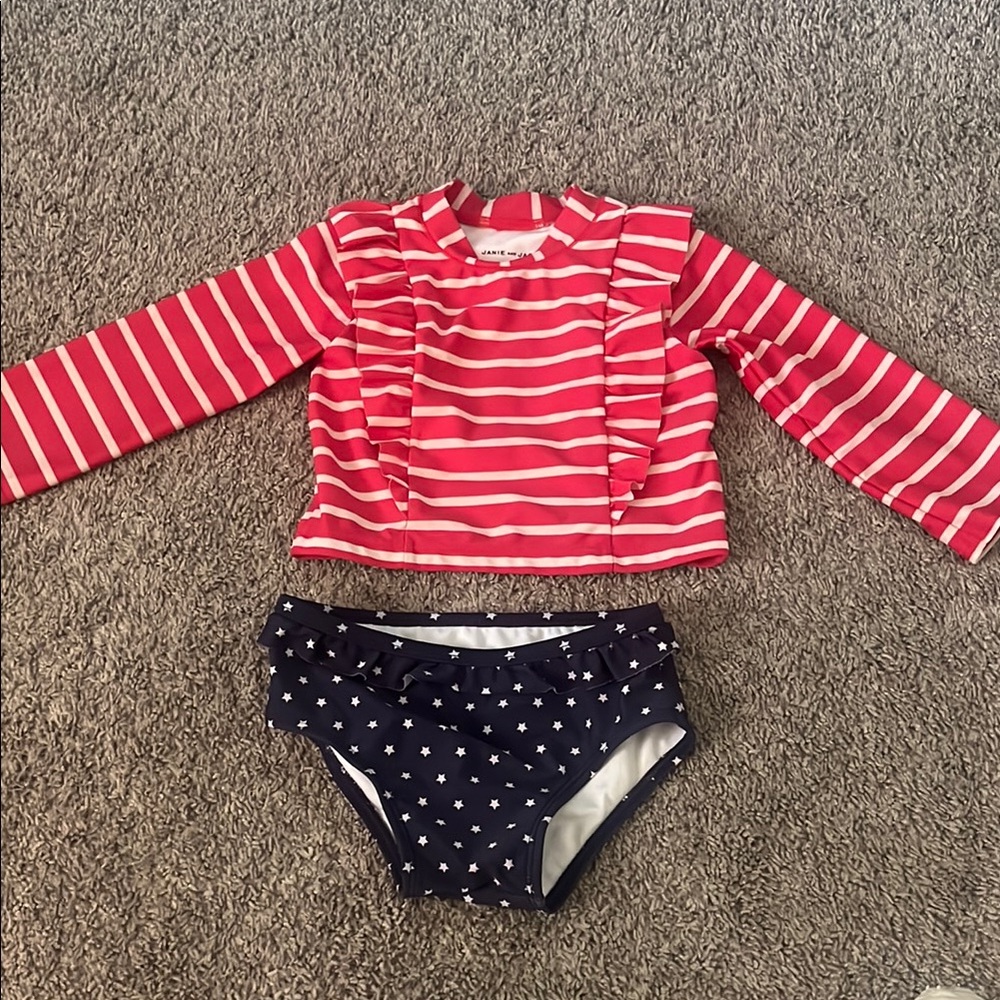Janie and Jack 18-24 months Red Striped Long Sleeve Swim Set play condition